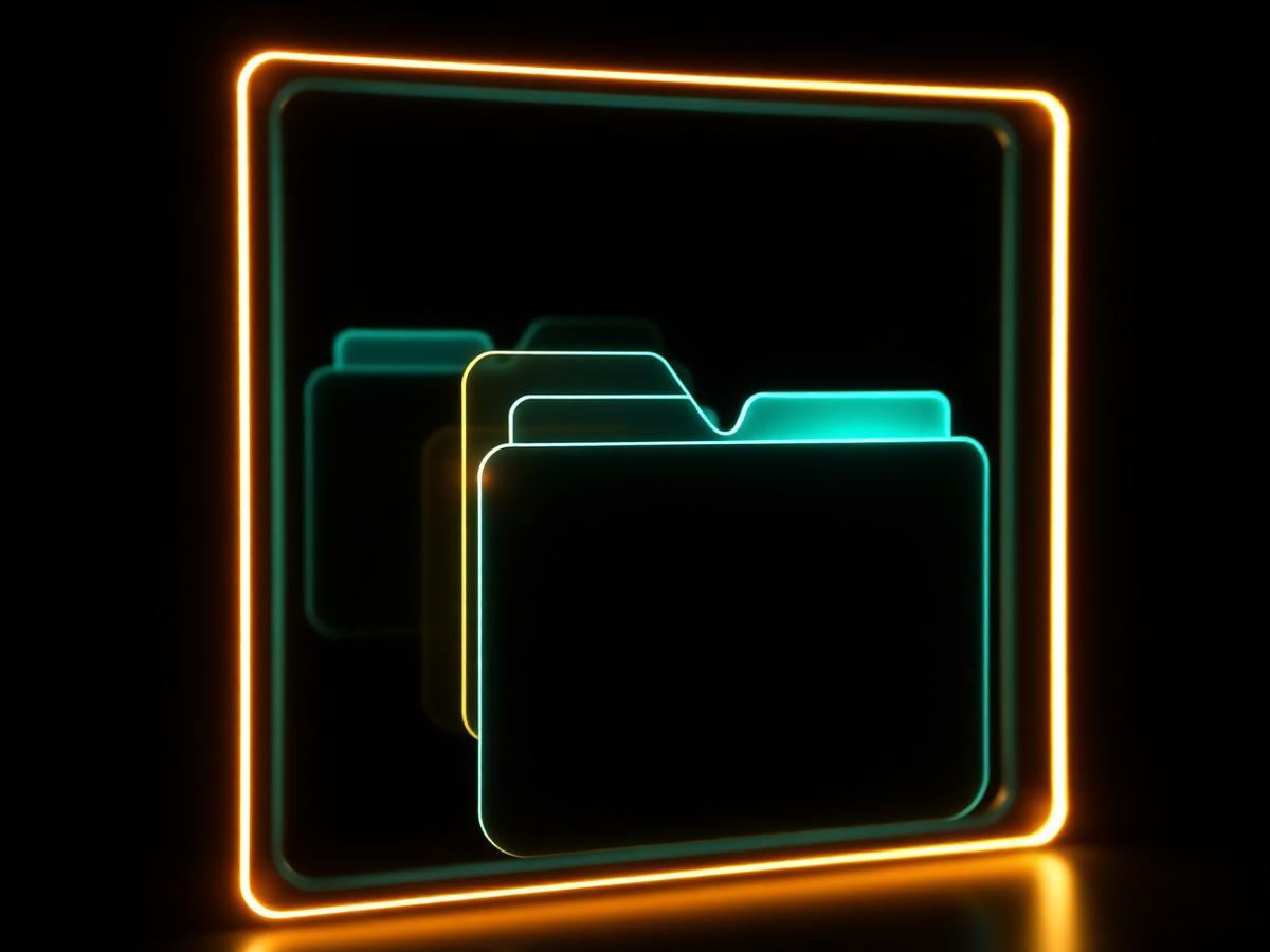 Glowing layered folder structure representing a digital asset library